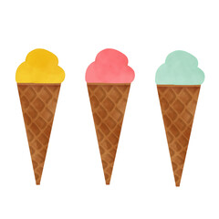 Drawing of each type of ice cream isolated on transparent background for food and eating concept