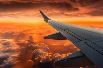 Obraz premium Wing airplane flying. Generate Ai