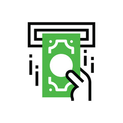 Withdraw money in machine ATM icon illustration design