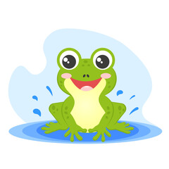 A cheerful frog in a puddle. Vector illustration