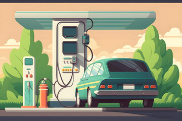The car is refueled with gasoline at the gas station - obrazy, fototapety, plakaty