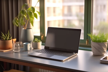 isolated computer laptop in the interior table