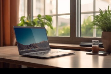 Fototapeta premium isolated computer laptop in the interior table