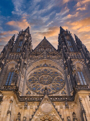 Fototapeta premium Front of historic cathedral with beautiful sky
