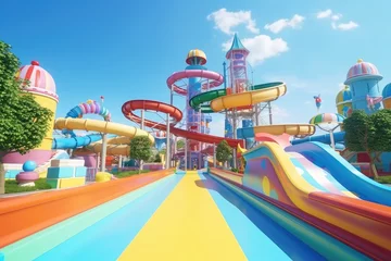 Foto auf Leinwand Colorful childrens slide in an amusement park - created using generative AI tools © Salander Studio
