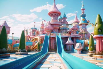 Colorful childrens slide in an amusement park - created using generative AI tools