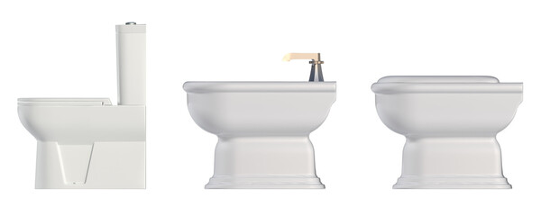 lavatory pan isolated on transparent background, bidet, 3D illustration, cg render
