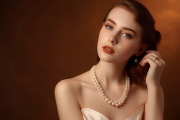 Obraz premium Woman pearls jewelry. Generate Ai