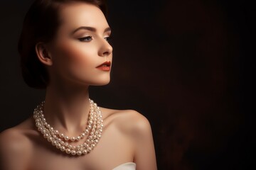 Woman pearls jewelry lady. Generate Ai - obrazy, fototapety, plakaty