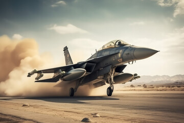 Combat military fighter jet at high speed for tracking and hitting a target, generative AI