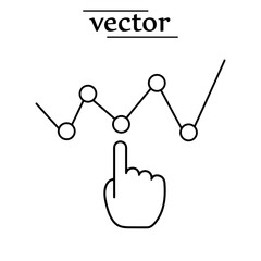 Hand touch business graph outline icon. linear style sign for mobile concept and web design vector illustration on white background..eps
