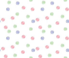 Vector seamless pattern hand drawn design with colorful circles. Doodle children drawing pastel background
