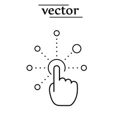 Interactive screen with the touch of a finger button. Digital technology concept, hand pointer. Vector icon flat design..eps