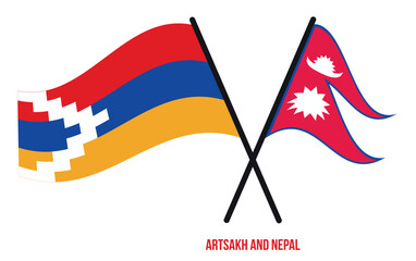 Artsakh and Nepal Flags Crossed And Waving Flat Style. Official Proportion. Correct Colors.