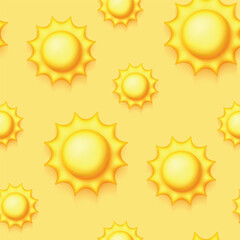 Seamless Colorful Aesthetic Pattern with Cute Suns. Romantic Simple Design Element. Monochromatic Yellow Texture. Design for Prints, Fabrics, Wallpapers etc. Vector 3d Illustration