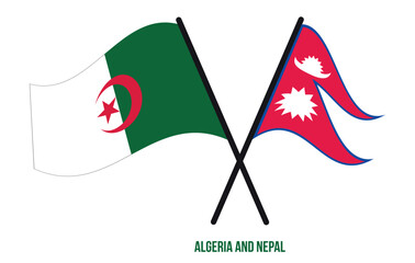 Algeria and Nepal Flags Crossed And Waving Flat Style. Official Proportion. Correct Colors.