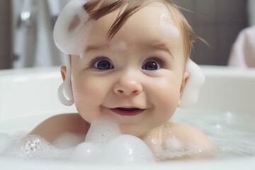 Tender moments in the bath: Mother's love and care. Generative AI