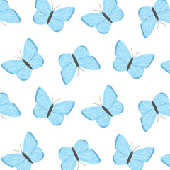 Kids seamless pattern with butterflies. Vector illustration. Butterfly print in hand-drawn style. Cute pattern with insects.