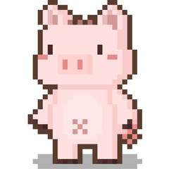 Naklejka premium Pixel art cartoon pig character.