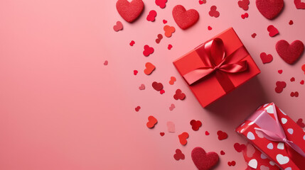 Valentines day red background with red and pink hearts