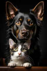 Cat and dog heads, AI generated