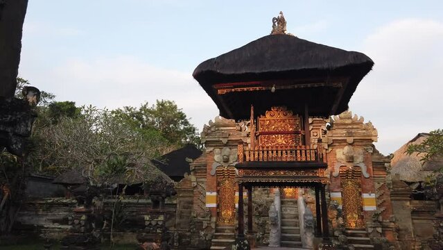 Entrance to a Balinese Temple Pavilion Bali Hinduism in Ubud, Nyuh Kuning Golden Ornaments and Garden