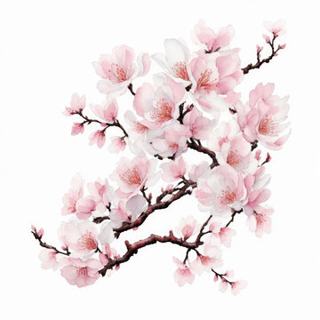 Watercolor intricate baroque cherry blossom painting image with white background,Generative AI.