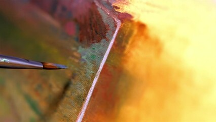 Detailed view of fine tip paint brush painting grey along desert scape road - Powered by Adobe