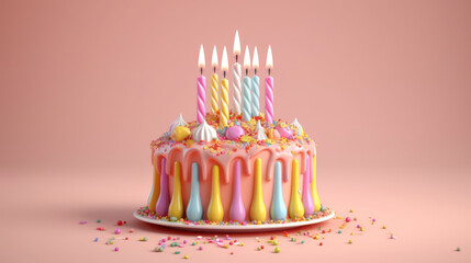 Birthday cake decorated with colorful sprinkles and ten candle 