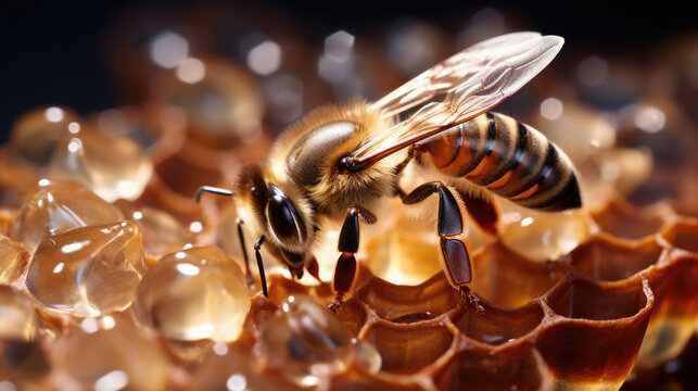 Macro photo of working bees on honeycombs beekeeping and honey production image