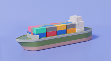 3D isometric sealoading container ship delivery transport logistics service concept. Cargo ship import export Integrated warehousing and transportation service, maritime shipping, banner. 3d rendering