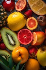 Naklejka na ściany i meble strawberry vitamin drop fruit background fresh food water ingredient healthy green. Generative AI.