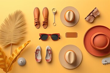 summer accessories on white background
