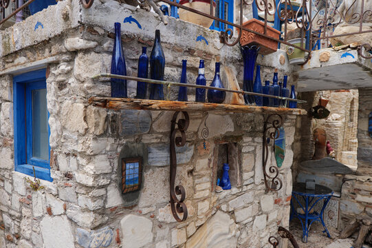 Fototapeta Blue street on the greek island of Samos in summer