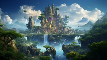 Gravity-Defying Wonders: Whimsical Floating Islands, Colorful Creatures, and Mesmerizing Skies
