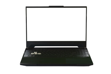Laptop with blank white screen isolated on white background black body