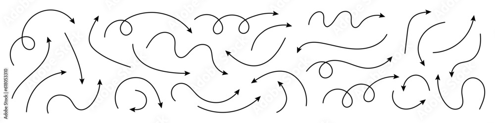 Wall mural curved arrows. set of vector hand drawn arrows. collection of pointers.