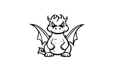 Cute dragon doodle line art illustration with black and white style for template.