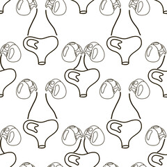 A pattern of human kidneys and bladder in contour form. Repeating human organs in cartoon style. Human health, internal organs, medicine, treatment. Packaging material