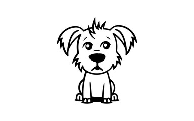 Sad dog doodle line art illustration with black and white style for template.