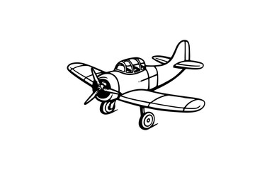 A plane doodle line art illustration with black and white style for template.