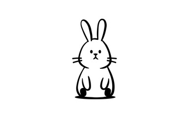 Cute rabbit doodle line art illustration with black and white style for template.