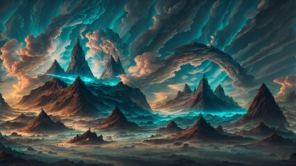 Photo of a breathtaking mountain range with a majestic sky as the backdrop