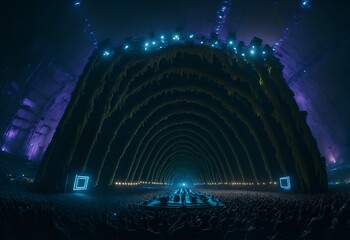 Photo of a mesmerizing concert scene with a stunning pyramid of lights illuminating the stage