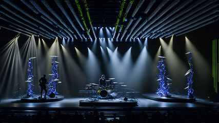 Photo of a live band performing on a brightly lit stage