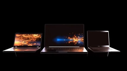 Collection of laptops with empty screens, Generative AI.