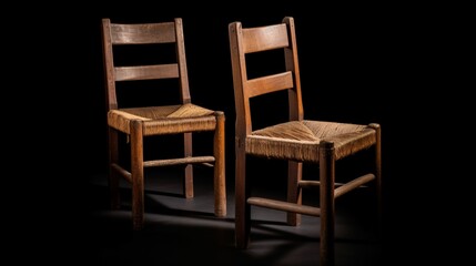 Collection of old wooden chairs isolated on a transparent background, Generative AI.