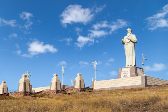 October 06.2022.  View of the Aulie ata &ndash; Quarakhan statue in architectural and ethnologycal complex Tekturmas in the city of Taraz.  Kazakhstan, Central Asia.
