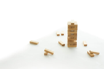 blocks wood game Building a small brick Construction concept.