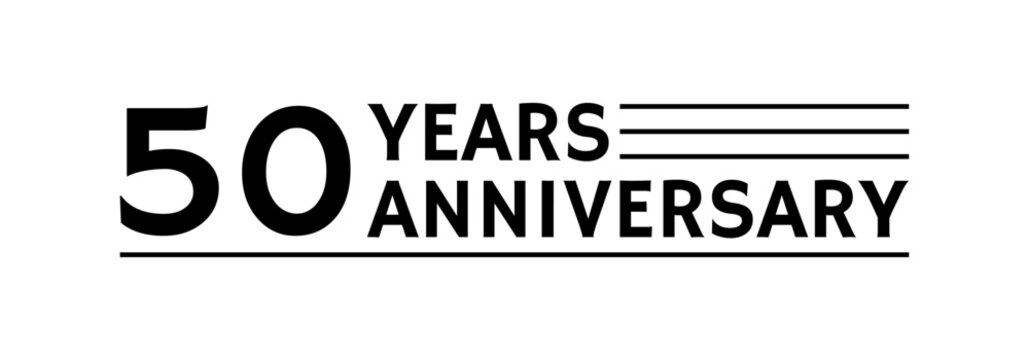 50 years logo, label or icon. 50th anniversary celebration symbol. Birthday, jubilee design template. Vector illustration.
